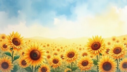 Obraz premium Sunflower field under blue sky, Mother's Day, Blurred Background