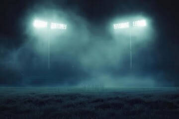 epic night stadium shot of american football on grass dramatic stadium lights creating atmosphere ready for kickoff moment
