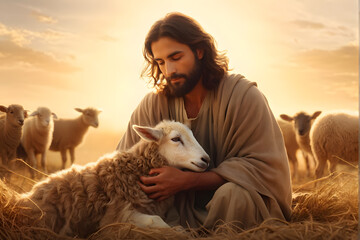 A man is holding a sheep in his arms