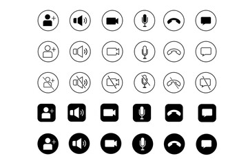 Speaker, Mic and Video Camera icons. Basic icons for Video Conference, Webinar and Video call