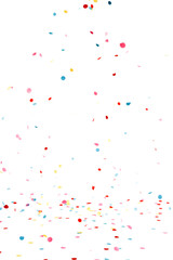festive falling and flying colorful paper confetti on transparent background