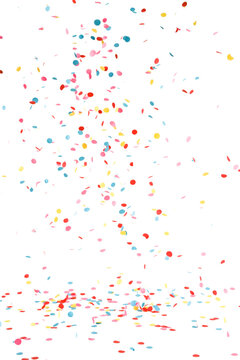 festive falling and flying colorful paper confetti on transparent background