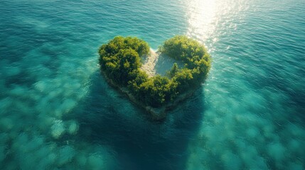 Heart Island Ocean Aerial Romantic Paradise
