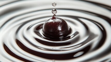 A dark acai berry drops into milk, making ripples spread beautifully.
