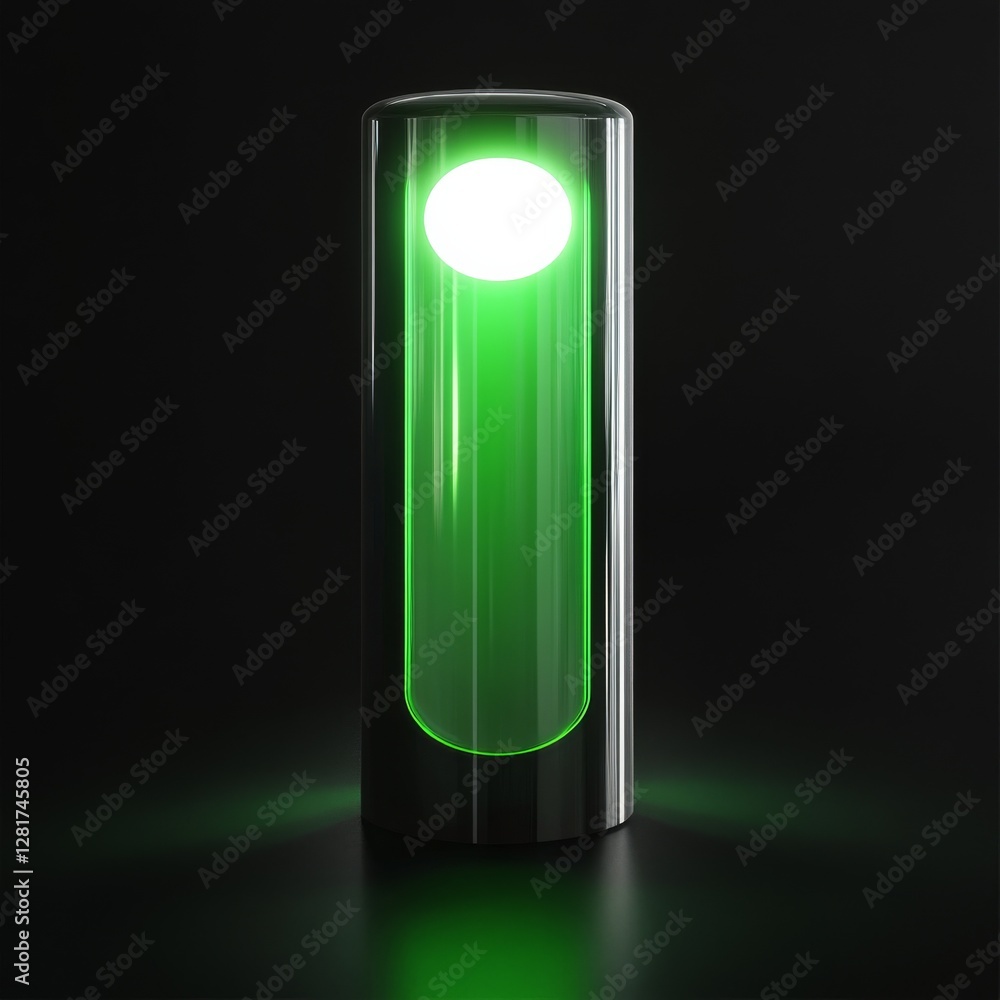 Aufkleber abstract green glowing cylinder with spherical light source on dark background - modern illumination
