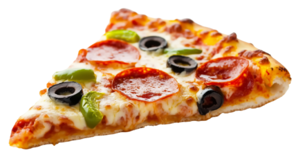 Pizza Slice PNG Isolated Transparent White Background Cut Out Clipping Path Download Pepperoni Olives Peppers