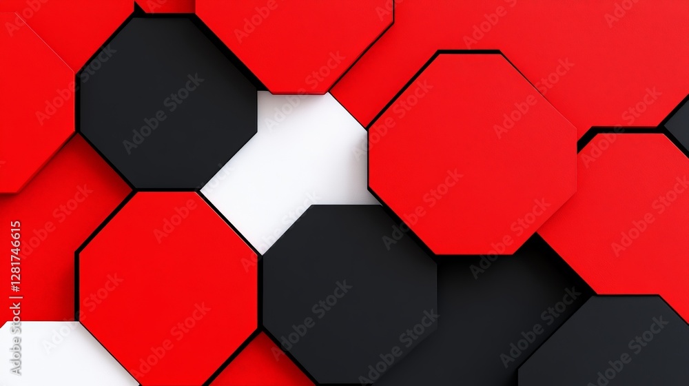 Poster geometric abstract background with red and black hexagons design