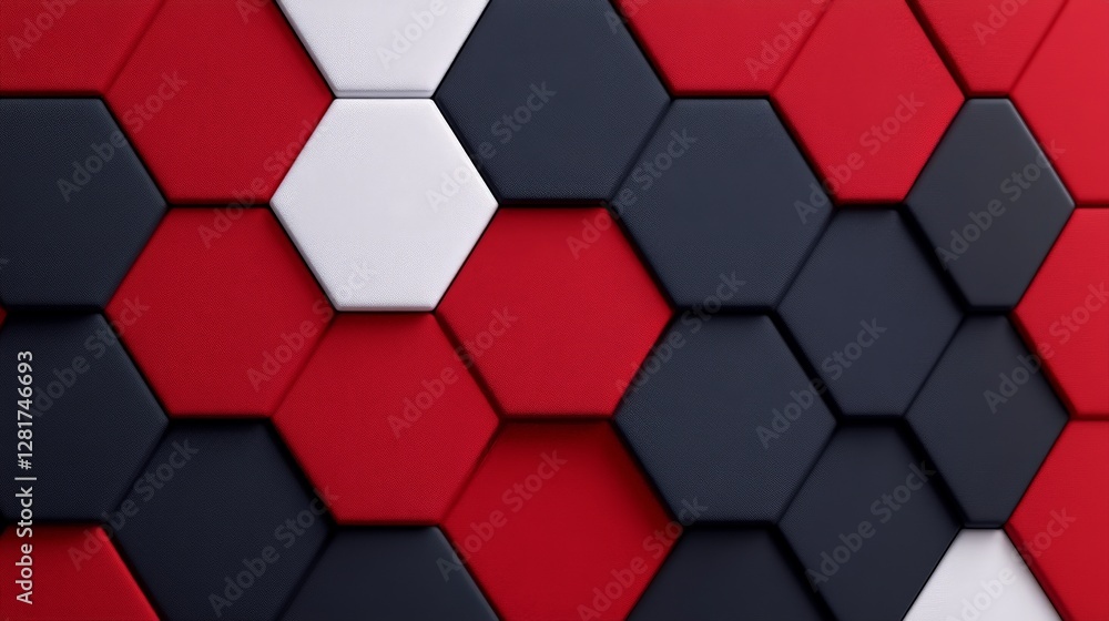 Poster geometric hexagon pattern in red, black, and white color scheme