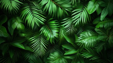 Tropical leaf wallpaper with luxurious palm fronds and ferns, seamless pattern design featuring lush greenery and elegant textures
