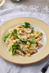 Vibrant Caesar Salad with Chicken A Culinary Delight in Soft Natural Light