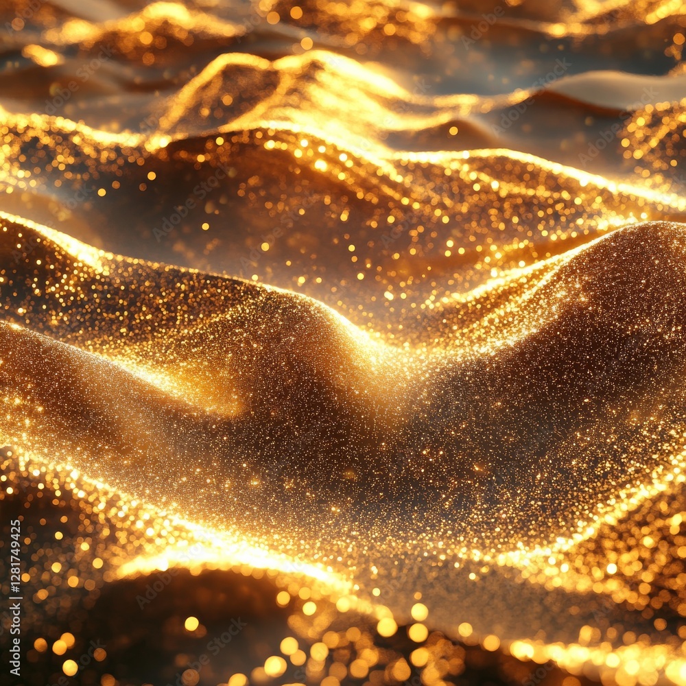Poster golden glittering sands: an abstract landscape of sparkles and shimmering light, a mesmerizing displ