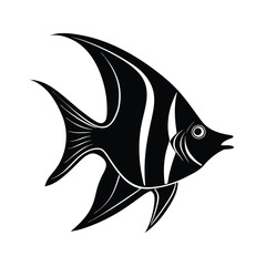 Queen Angelfish Silhouette Vector Art and Black Color Design - Stunning Fish Illustration