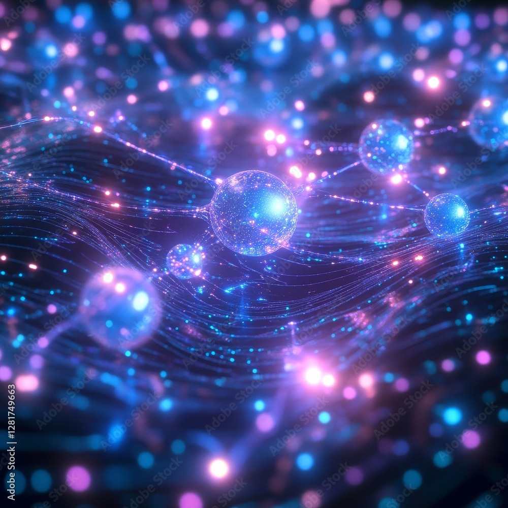Aufkleber Interconnected Luminous Spheres: A Network of Energy and Light, Displaying Connectivity and Advanced Technological Concepts 