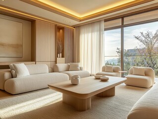 Fototapeta premium Interior of a modern living room with natural tones