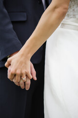 Bride and groom holding hands, symbolizing love and commitment