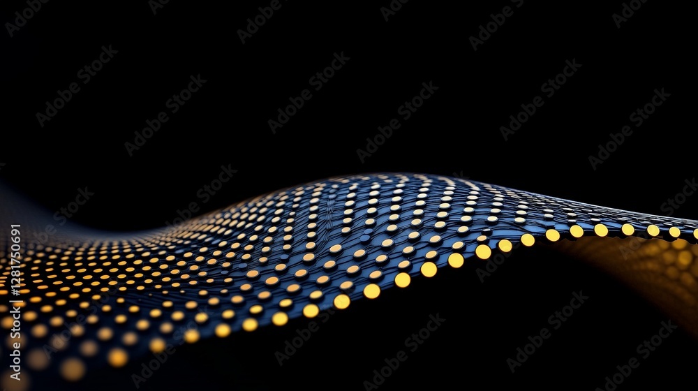 Poster abstract wave pattern with dots on black background for design use