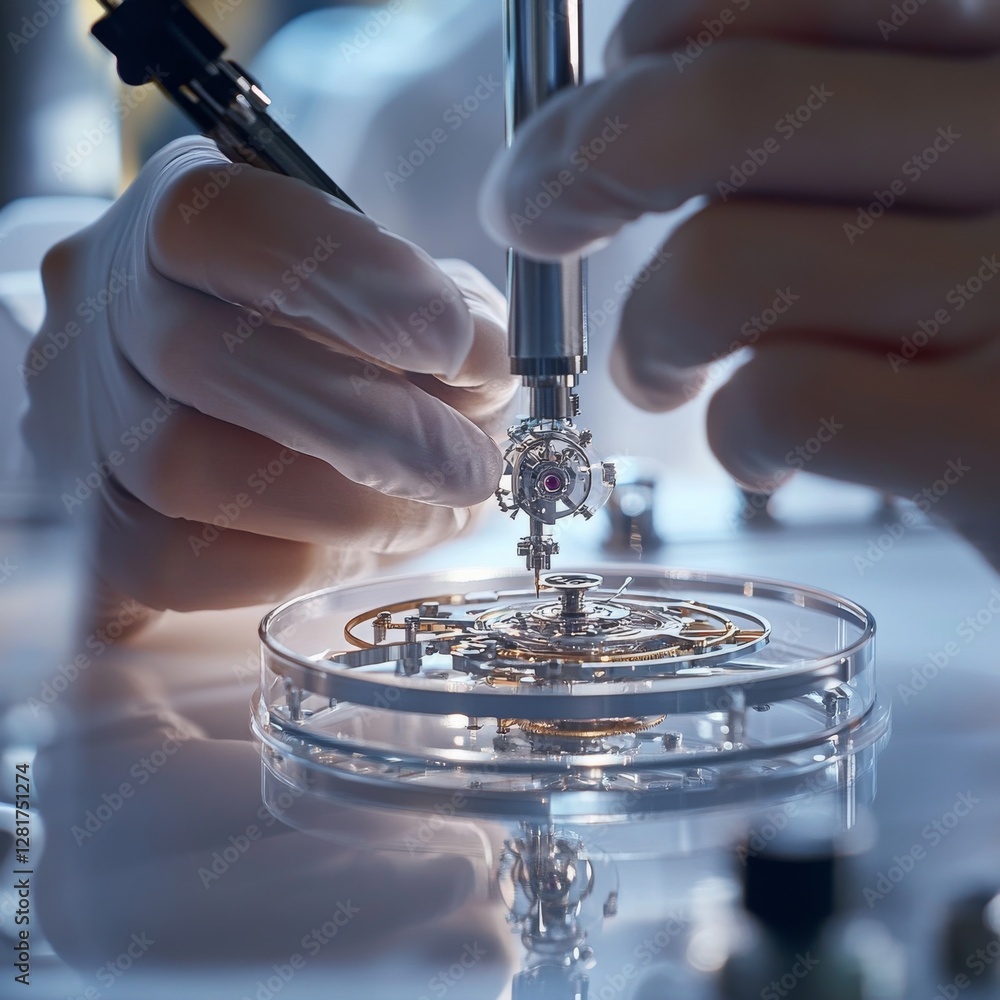 Poster precision craftsmanship: a watchmaker assembling an intricate timepiece with expert precision and ca