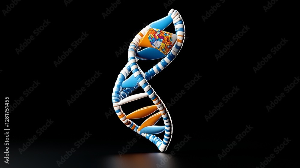Poster colorful double helix structure representing genetic material complexities