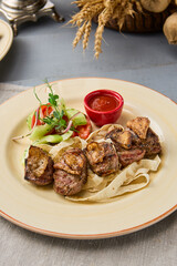 Succulent Lamb Skewers with Kurdyuk Fat and Fresh Vegetables