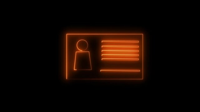 Neon ID card icon. Identification cards neon icon, glow effect on id card icon isolated on black background.