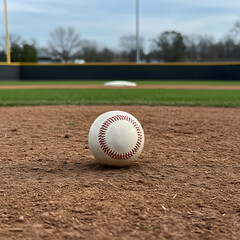 Baseball on Baseball Field Dirt with Green Grass