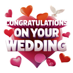 'Congratulations on your wedding' illustration lettering composed of hearts and white doves.
The calligraphy letters are implemented in 3D, and the overall color is lovely pink.