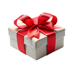 Gift box with satin ribbon and bow on transparent background