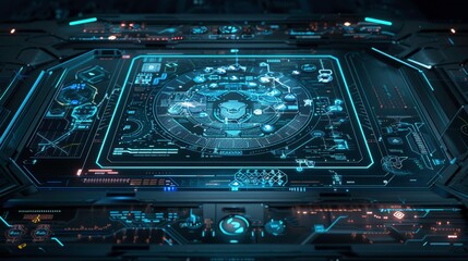 Futuristic interface with floating holographic icons and data streams Tech