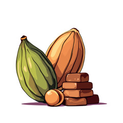 Vsai cocoa beans and chocolate pieces showing the process of chocolate making