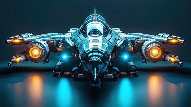 Futuristic spacecraft with holographic controls and glowing engines Sci-Fi