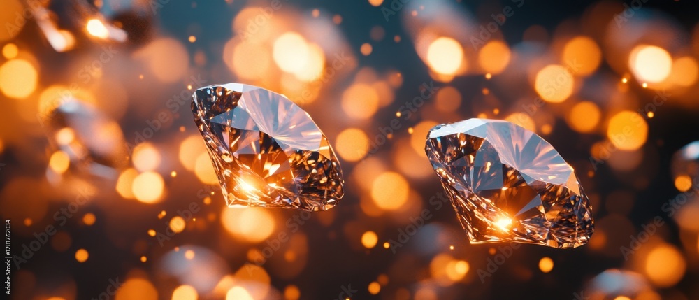Poster sparkling diamonds float amidst a warm bokeh background creating a luxurious and enchanting visual e