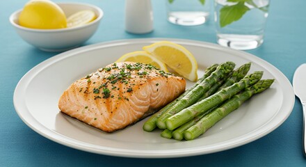 Grilled Salmon with Asparagus and Lemon Healthy Delicious Meal