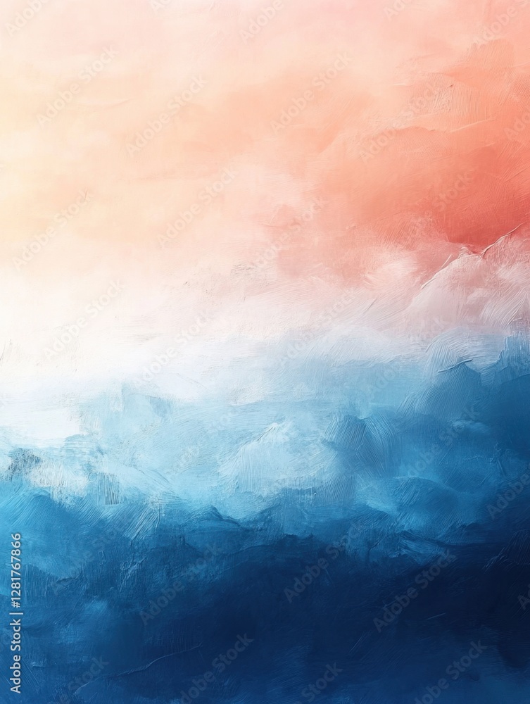 Poster artistic impression of a gradient sky with brushstroke texture and serene color palette in oil paint