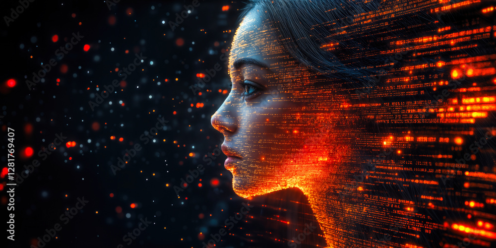 Poster futuristic digital representation of natural language processing transforming data exploration and t