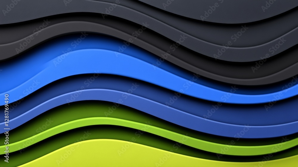 Poster colorful abstract waves in gradient layers over dark background