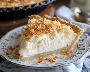 Coconut Cream Pie Slice on Plate