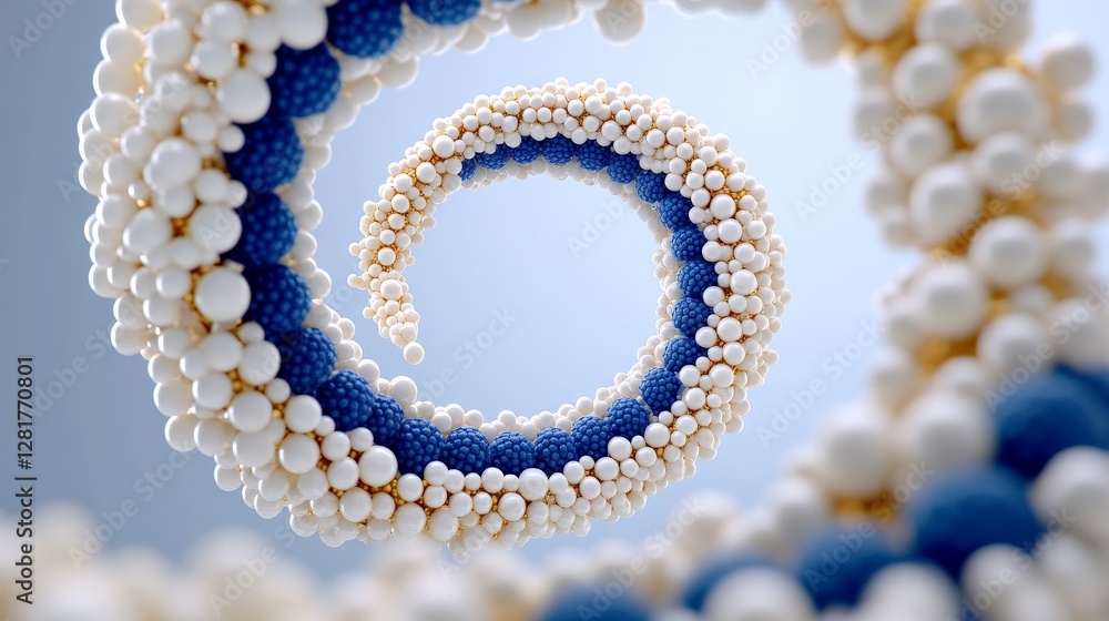 Poster abstract spiral structure made of colorful spheres and particles