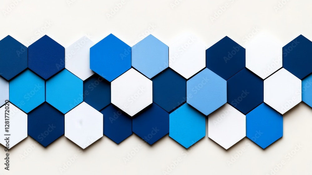 Poster geometric pattern of blue and white hexagonal tiles on a light background