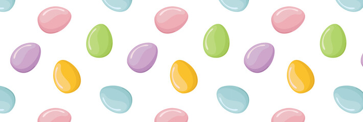 Pattern of easter egg. Religious holiday happy easter. Festive seamless background with colored eggs. Vector wallpaper for wrapping paper, card, banner.