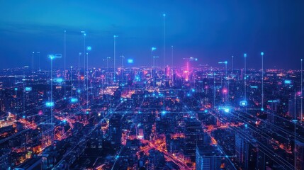 Fototapeta premium Innovate payment systems above a futuristic urban landscape