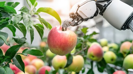 High-speed robotic fruit picker gently harvesting apples, pears, and peaches using AI-powered touch sensors to detect ripeness and prevent bruising