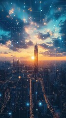 Obraz premium Inspire a futuristic cityscape symbolizing financial inclusion