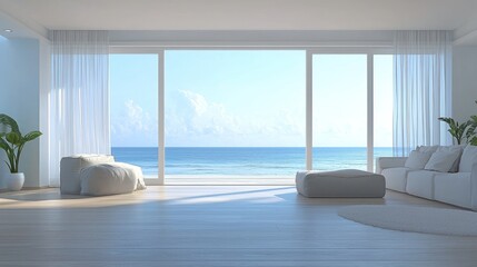 Fototapeta premium Coastal Living Room: Serene Ocean View
