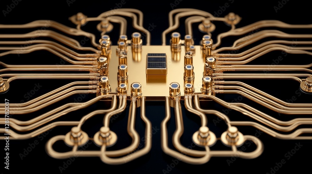 Poster elegant golden circuit board with complex pathways and components
