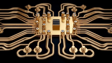 Elegant Golden Circuit Board with Complex Pathways and Components