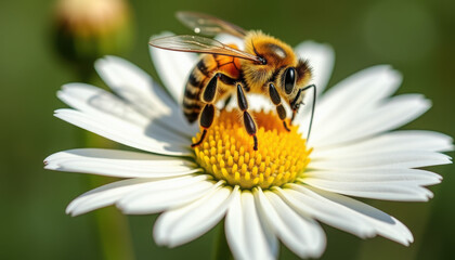 Bee on a daisy flower collecting nectar symbolizing the vital role of pollinators in ecosystems