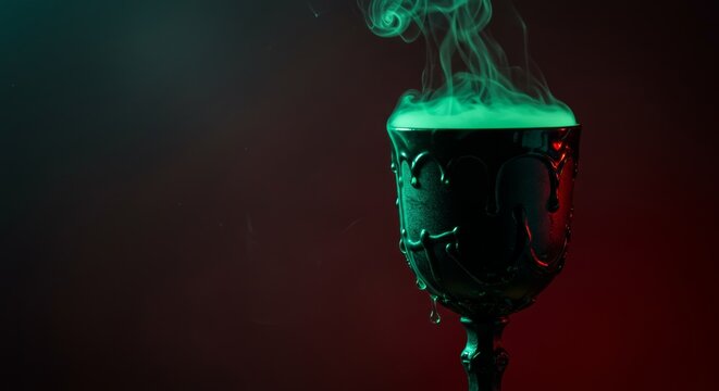 Mysterious goblet overflowing with verdant fumes and an ominous black rim