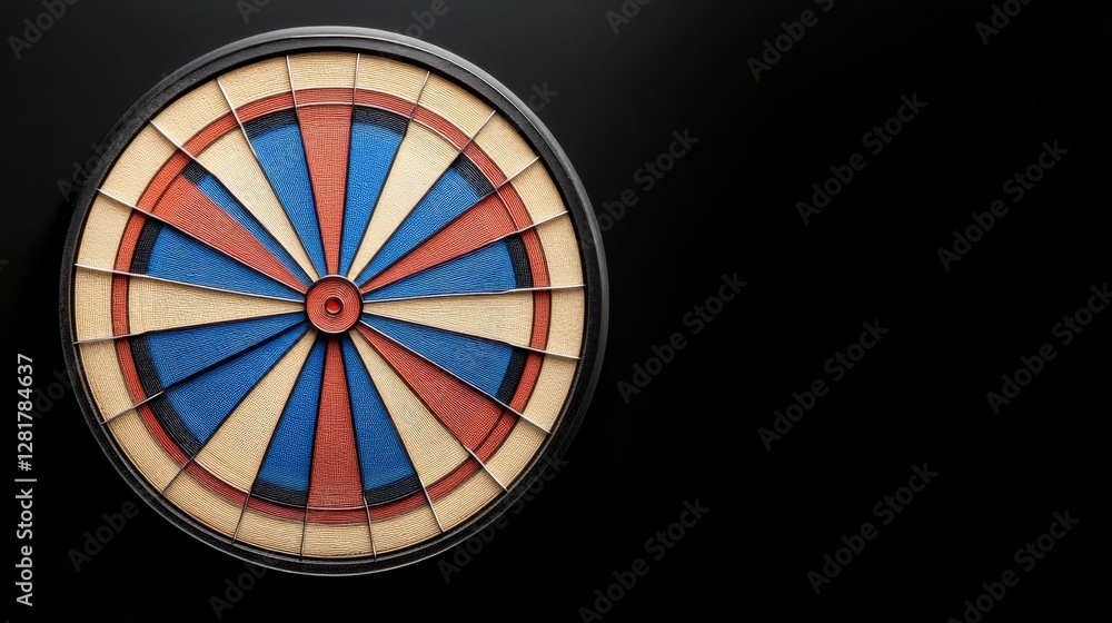 Poster colorful dartboard display with geometric patterns on black surface