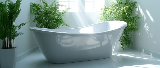 Absorb the tranquility within this airy garden villa spa bathroom, arranged against a spotless white tableau. The tub’s curves blend flawlessly with sleek fixtures, forming a cohesive arrangement 