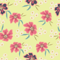 seamless pattern of flowers, branches and leaves